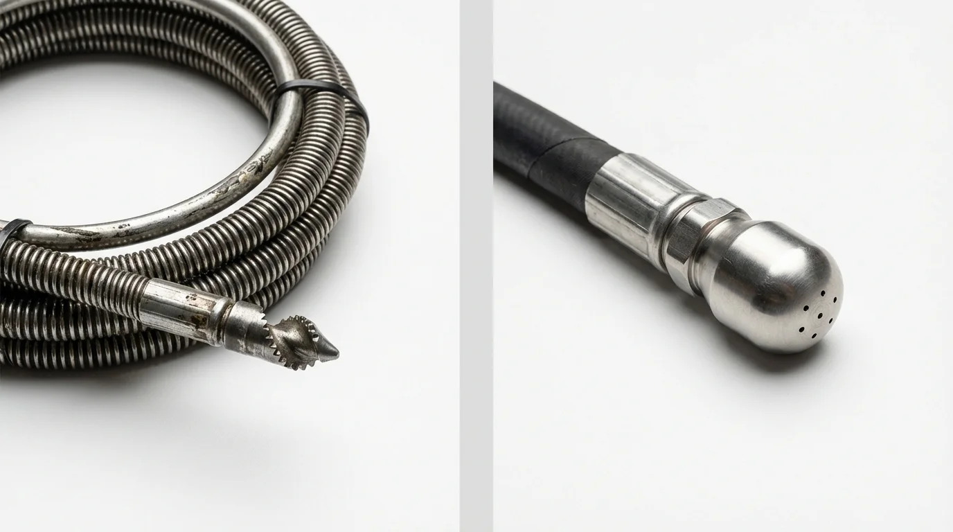 Drain snake cable and hydro jetting nozzle used for drain cleaning in Sanbornton, NH