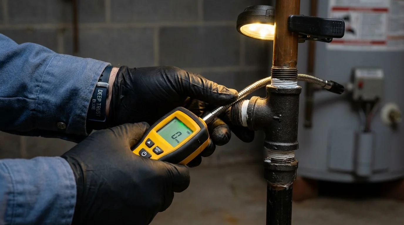 Gas leak detection with electronic sniffer by Johns Plumbing LLC in Sanbornton