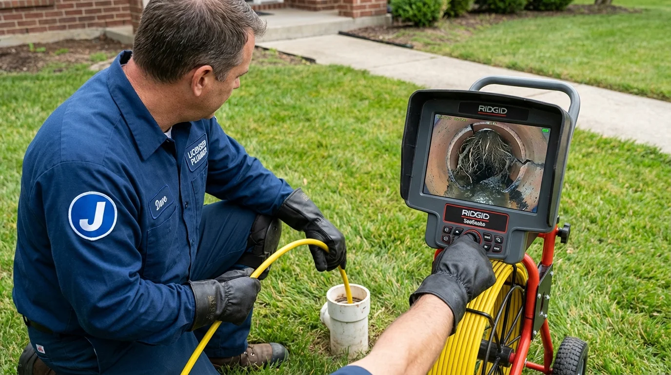 Sewer camera inspection being performed by Johns Plumbing LLC in Sanbornton