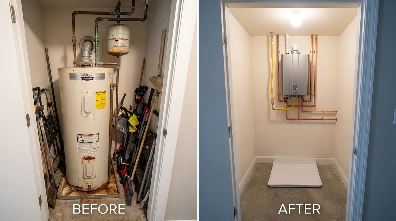 Tank water heater versus wall-mounted tankless unit comparison for Sanbornton, NH homeowners
